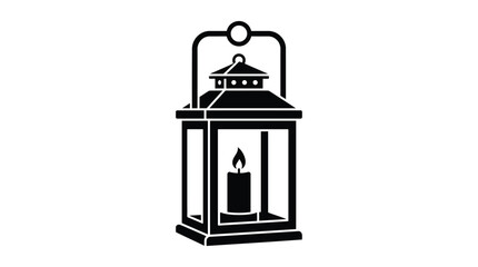 Obraz premium Vintage lantern with burning candle black silhouette