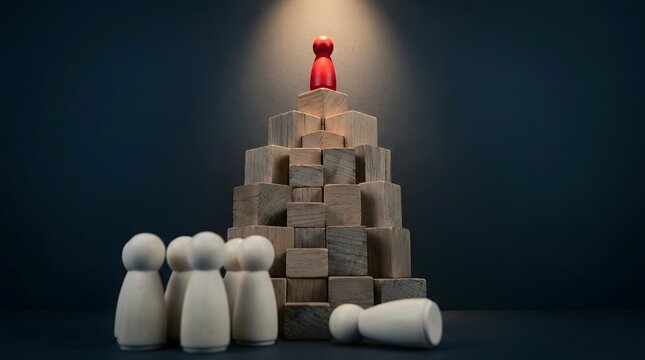 Strategic Business Leadership and Success Concept with Red Pawn Reaching the Top of a Chess Staircase