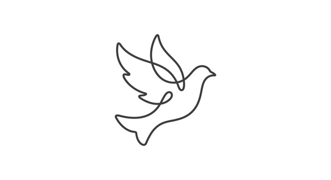 Minimalist continuous line drawing of a flying dove symbol.