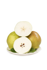 Fresh Shanxi Jade Pears from China - Sliced Asian Pears with Dew Drops on White Plate Still Life © ChuThi