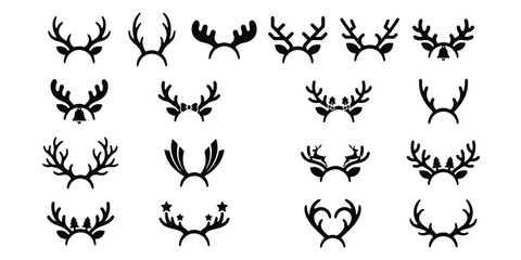 Set of festive christmas reindeer antler headbands silhouettes with holiday season accessory set reindeer headband christmas celebration silhouette accessory seasonal collection decoration © Motiur