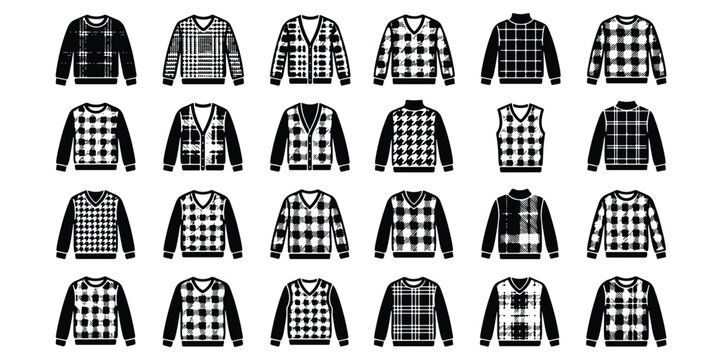 Collection of sweater and knitwear clothing icons with knitwear clothing pullover cardigan silhouette collection isolated illustration boutique shopping wardrobe