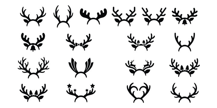 Set of festive christmas reindeer antler headbands silhouettes with holiday season accessory set reindeer headband christmas celebration silhouette accessory seasonal collection decoration