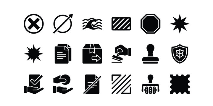 Business and document processing stamp and sign icons with document business administration verified management corporate professional paperwork approved rejected agreement transaction