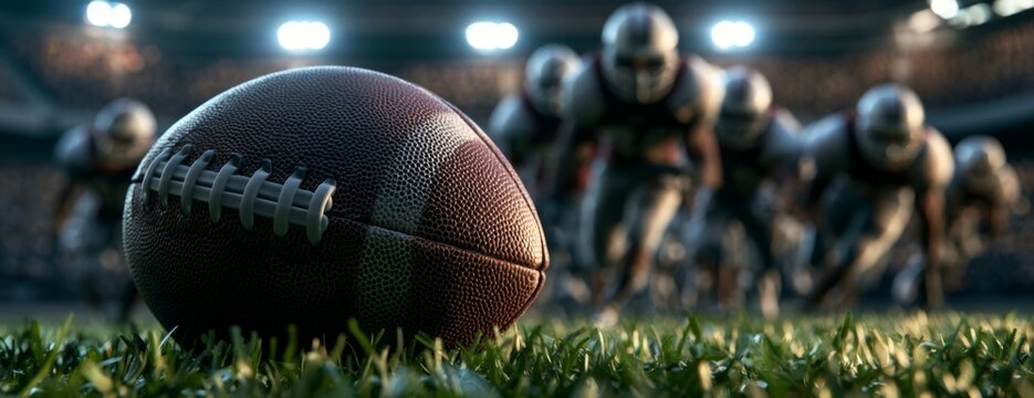 American football on field with players in action during night game  
