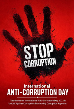 Powerful anticorruption awareness poster with bold handprint design for international campaign promotion and social justice advocacy