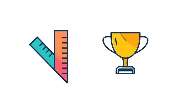 Ruler and trophy icons for success.