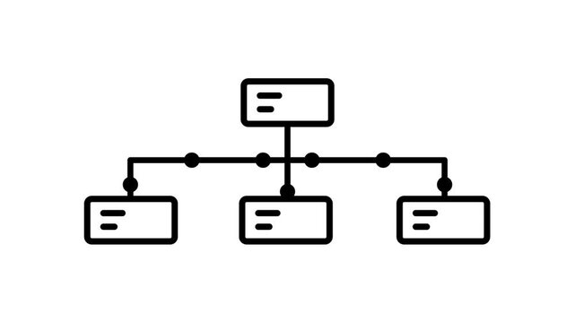 Flowchart icon with three rectangular boxes animation isolated on white background