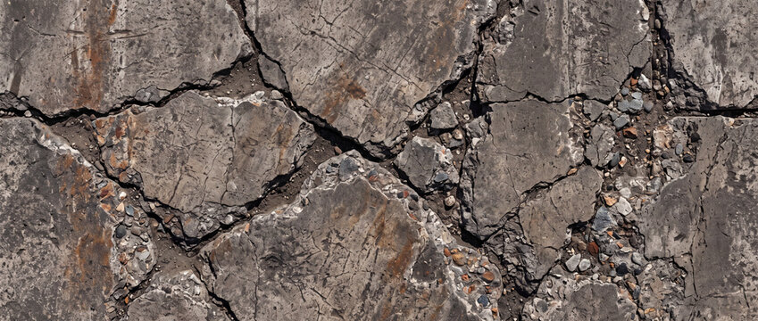 Broken Concrete Slab Texture with Large Cracks Rubble and Industrial Damaged Surface Background