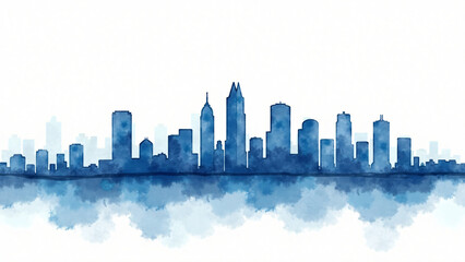 Obraz premium Elegant blue watercolor cityscape of San Diego with flowing brush textures and natural lighting