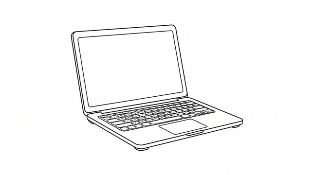 Laptop computer line art illustrates a portable workstation for business productivity.