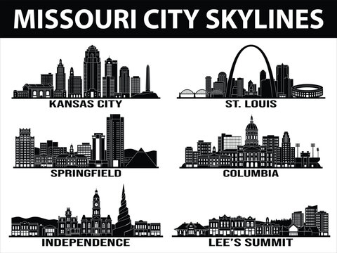 Missouri city skylines black silhouette set