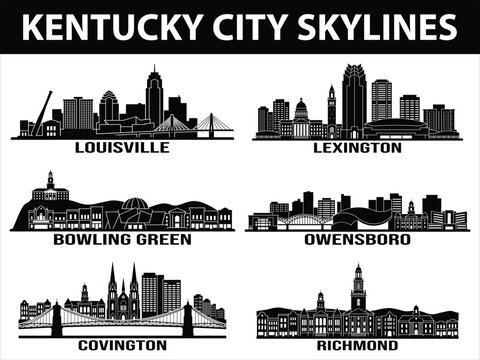 Black city skylines of Kentucky urban areas