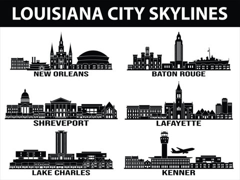 Black city skylines of Louisiana in a set