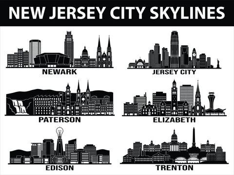 New Jersey city skylines in black
