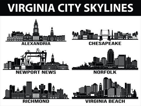 Black city skylines of Virginia locations