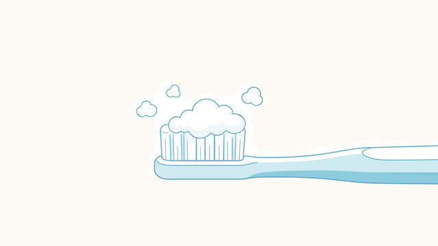 Minimalist Blue Toothbrush With Frothy Toothpaste and Floating Bubbles on White Background