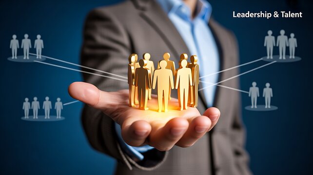 Business leader holding talented team representing leadership, recruitment and workforce management