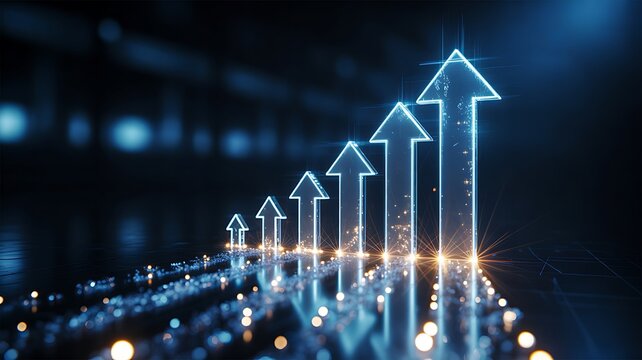  Digital business growth concept with upward arrows and financial performance analytics