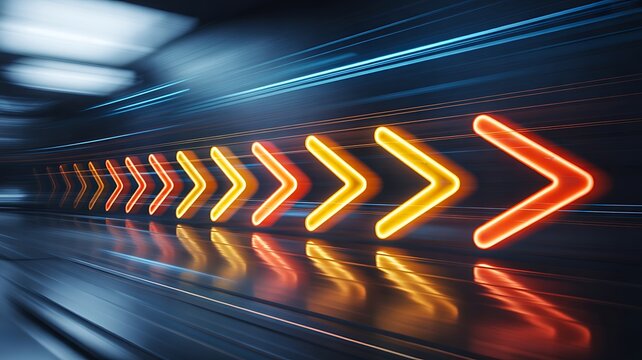 Glowing directional arrows representing speed innovation and digital business progress