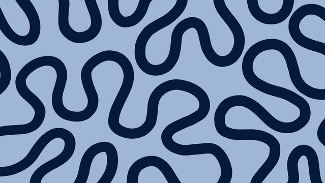 Modern navy blue squiggle seamless vector pattern. Cool, fun, creative, abstract wavy lines wallpaper backdrop. Abstract organic blob line pattern. Groovy 70s style bold doodle line art background. 