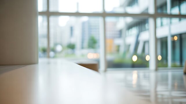 Empty white tabletop with modern office background for product display and mockup