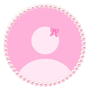Cute pastel pink profile photo placeholder with pearl beads & ribbon vector sticker element for TikTok, Instagram, and messaging apps. Aesthetic pink default avatar frame with pearl border & Bow. PFP 