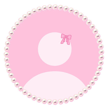 Trendy coquette aesthetic pink pearl profile picture icon PNG. Y2K girly soft pink PFP pearl frame PNG clip art for social media. Minimalist soft girl pink ribbon profile sticker icon. 