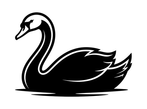 Black swan silhouette logo icon floating on water isolated vector illustration for wildlife mascot brand design