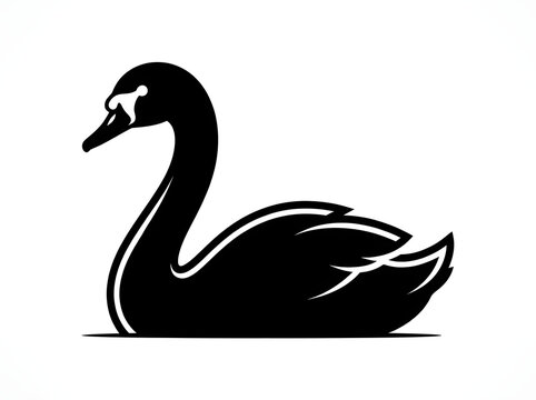 Elegant black swan silhouette icon isolated on white background for minimalist logo design and artistic bird graphic branding projects