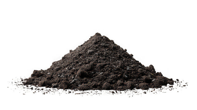 Pile of dark rich soil with texture isolated transparent mound dark on transparent background
