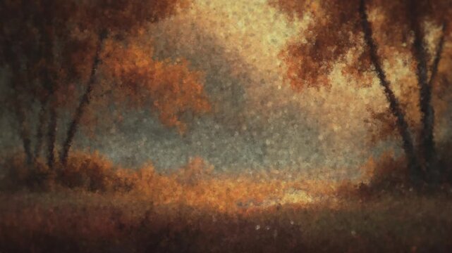 Abstract impressionist autumn forest landscape motion graphics background loop in warm colors
