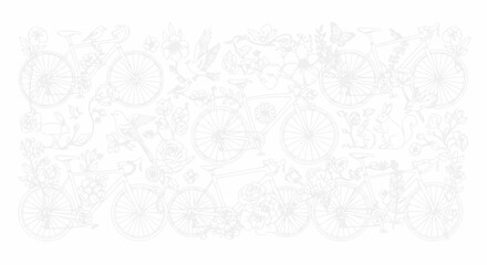 Whimsical Vintage Bicycle and Floral Pattern Background - Delicate Line Art © Fajar