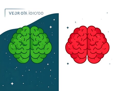 Set of two colorful human brain illustrations in green and red.