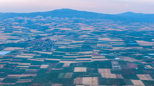 Farmland Mosaic Near Nea Moudania Framed by Mountain Ridges