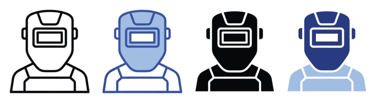 Set of welder icons for industrial safety, worker protection and construction projects