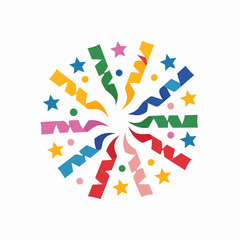 Obraz premium Vibrant festive burst featuring colorful streamers and stars for celebration events