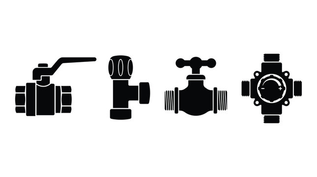 Valve Silhouettes On White Background Industrial Plumbing Equipment