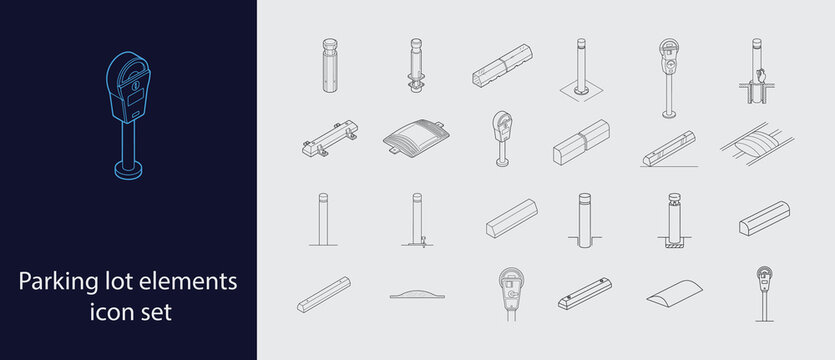 Parking Lot Elements Icon Set - CAD Isometric Site Symbols