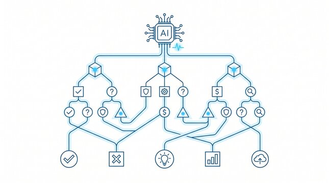 Artificial Intelligence Decision Tree Logic Flowchart Illustration for Data Processing