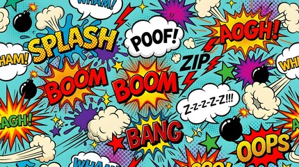Fototapeta premium Retro pop art comic design elements set speech bubbles sound effects halftones