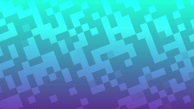 Vibrant cyan and purple abstract pixel background with glitch geometric block pattern, digital square technology texture, and soft light gradient.