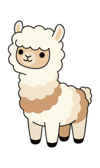 Naklejka premium Cute fluffy alpaca standing in a friendly pose with smooth rounded forms and bold flat colors isolated on white background animal mascot concept