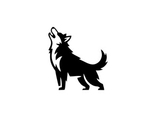 Fototapeta premium Minimalist black and white silhouette icon of a howling wolf standing.