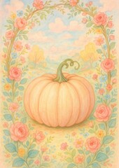 Fototapeta premium Whimsical pumpkin floral scene