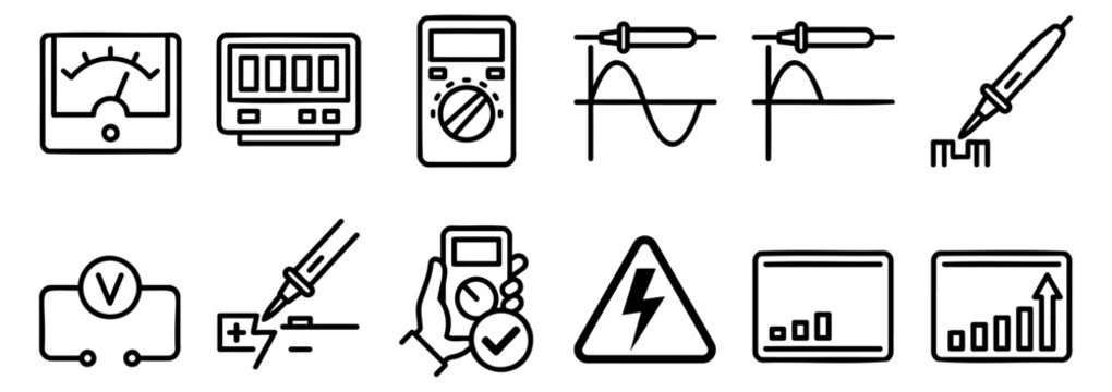 Electrical Measurement and Testing Line Icon Set