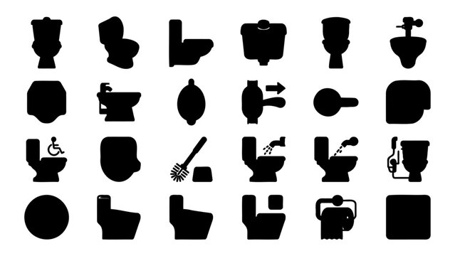Bathroom Fixtures and Sanitary Ware Solid Icon Set