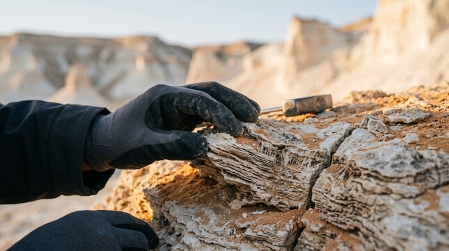 Macro Close-Up of Limestone Layers in Mangystau Rock Formations Kazakhstan