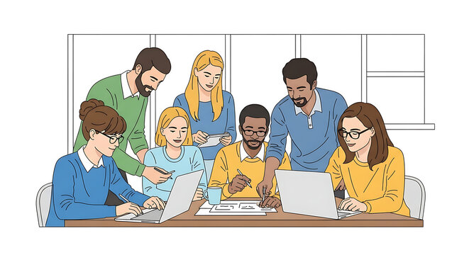 Diverse business team working together. Colleagues collaborating on a project at office.