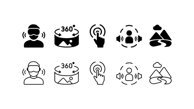 Virtual Reality and Interactive Multimedia Icon Set in Silhouette and Outline Style